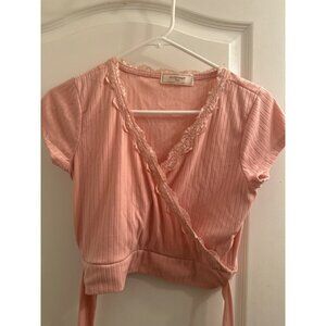 No Comment NY-LA Pink Ribbed Wrap Top Size M